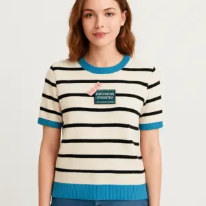 Striped Casual Knit Top with Blue Accents