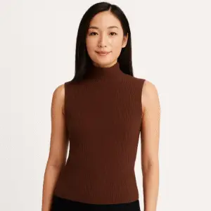 Chocolate Brown Ribbed Sleeveless High Neck Top – Women’s Chic Fashion Wear