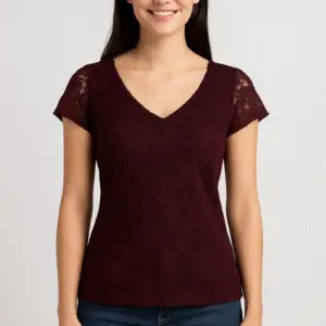 Elegant Burgundy Lace Short Sleeve Top for Women